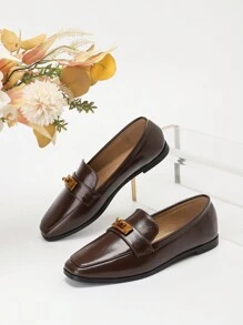 Metalowa klamra kwadratowe płaskie buty damskie modne płaskie buty - Brązowy - Zobacz 2