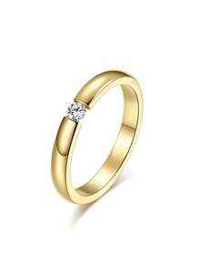 Cubic Zirconia Decor Ring - Yellow Gold - View 2