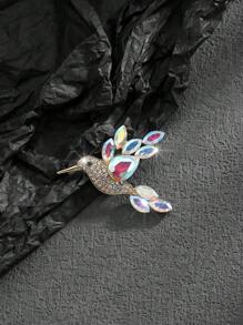 1pc Fashionable European & American Luxurious Crystal Studded Glass Bird Shaped Brooch, Couples Lovely Glamorous Accessory Pin For Clothes Bag Charm School