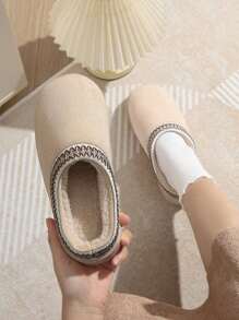 Women's Plush Lined Cozy Winter Warm Slippers, Faux Suede Lining, Non-Slip Sole, Beige Ankle Boot Style, Fashion Comfy Indoor House Shoes - Apricot - View 6