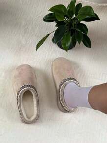 Women's Plush Lined Cozy Winter Warm Slippers, Faux Suede Lining, Non-Slip Sole, Beige Ankle Boot Style, Fashion Comfy Indoor House Shoes - Apricot - View 2