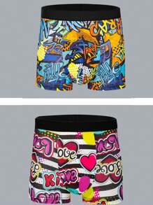 6 piezas de calzoncillos bóxer con diseño gráfico estampado para hombres, diseños de graffiti de aleatoria, incluye un patrón aleatorio de graffiti navideño