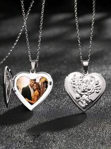 Customized Couples Jewelry Stainless Steel Silver & Gold Tone Openable Heart-Shaped Rose Patterned Photo Frame Necklace For Women,Gold,Stylish,Colorful,Vintage,Unisex,Hipster,Simple,Casual,Custom,Personalized,Unique,Ideal Gifts For Him,Ideal Gifts For Her,Her,Boyfriend,Girlfriend,Dad,Mom,Family,Friends,For Anniversaries,For Birthdays,For Graduation,For Prom,For Party,Jewelry Women