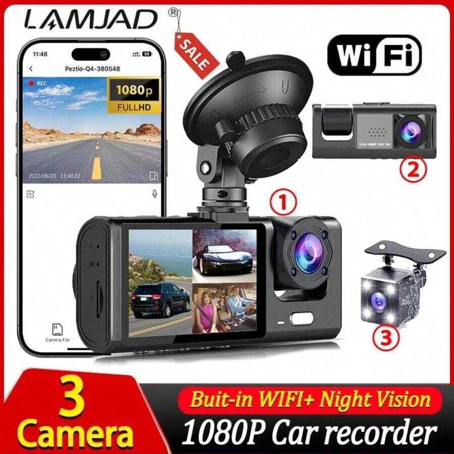 3Channel Dash Cam For Car 1080P Video Recorder WIFI APP Dashcam Car DVR  Front And Rear View Camera Night Vision Car Accessory - X85-wIFI-3Cam - View 1