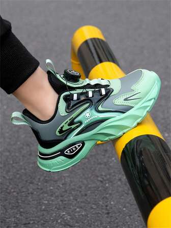 1 Pair Teenage Sports Shoes, Rotary Buckle Design, PU Upper, Suitable For New Year, School Style, Daily Wear