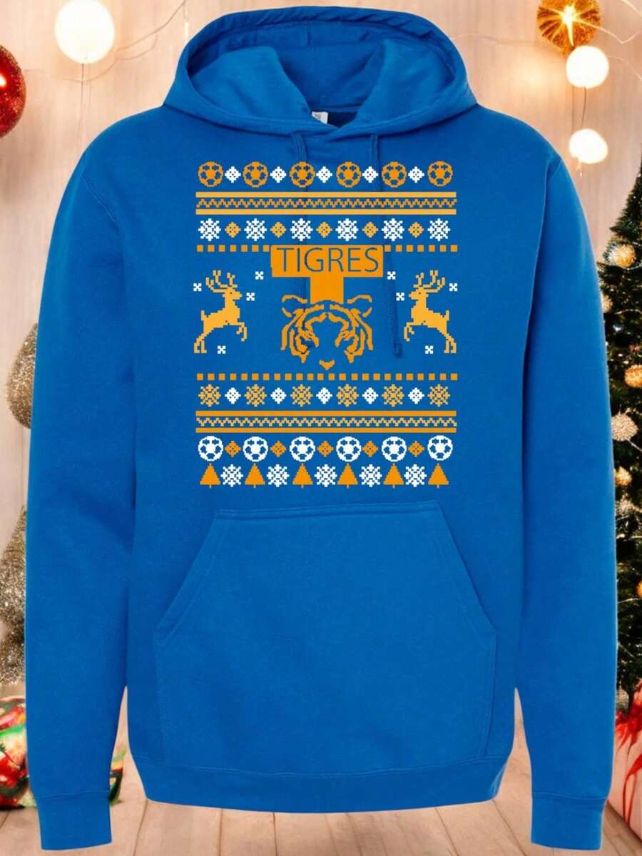 Hoodie Sweatshirts TIGRES Ugly Christmas Sweater Gift Mx Navidas League New Year Parties - 寶藍色 - 查看 1