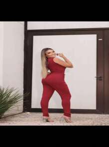 Macacão longo bolço faca - Vermelho - Visão 2