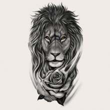 Waterproof Long Lasting Temporary Tattoo Sticker, Unisex Black Tattoo Sleeve Design With Dark Animal Tiger, Lion, Wolf Patterns, Halloween, Christmas, Party Gift, Body Art For Arms, Legs, Chest, Back - Black - View 12