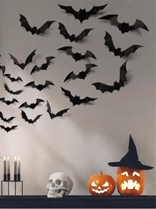万圣节墙壁蝙蝠装饰，60/12 件黑色假塑料蝙蝠贴纸适用于万圣节房间装饰，4 种不同尺寸防水 3D 逼真蝙蝠适用于家庭窗户万圣节派对装饰秋季 - 彩色 - 查看 8
