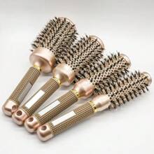 1pc Gold Curling Hair Brush, Professional Salon Styling Comb, Anti-Static Heat-Resistant Aluminum Ceramic Styling Brush, Suitable For All Hair Types