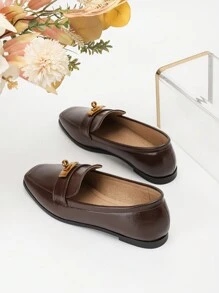 Metalowa klamra kwadratowe płaskie buty damskie modne płaskie buty - Brązowy - Zobacz 6