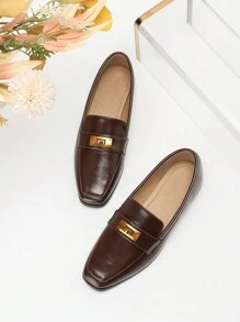 Metalowa klamra kwadratowe płaskie buty damskie modne płaskie buty - Brązowy - Zobacz 5