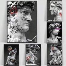 1pc Wall Arts Posters Optional Frame Modern Canvas Posters, David Statue Graffiti Art Canvas Painting David Head Sculpture Posters And Print Street Wall Arts Picture Room Decoration, Frameless ,Wall Art With Frame