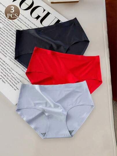 3pcs/Set Women Thin Solid Color Sexy Seamless Low-Waist Triangle Panties