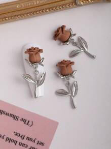 10pcs/Pack Rose Flower Pendant Nail Accessories Y2K Color Nail Decoration, Personalized Alloy Flower Nail Jewelry 3D Simulation Flower Nail Decoration, Red And Black Pink Personalized Nail Decoration, Suitable For Nail Salons And Personal Use