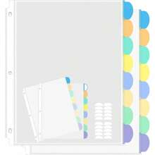1/2/4 套透明活页夹保护套 8/16/24/32 包，活页夹分隔套带 8 个标签，3 环活页夹塑料页面保护套 8.5 X 11 英寸，可插入索引分隔整理器多色标签，返校，学校用品