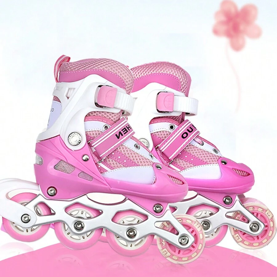 Inliner Schlittschuhe 2 in 1,Verstellbare Inline-Skates Inline Rollschuhe Jungen Mädchen Anfänger Damen Herren - Pink - View 1