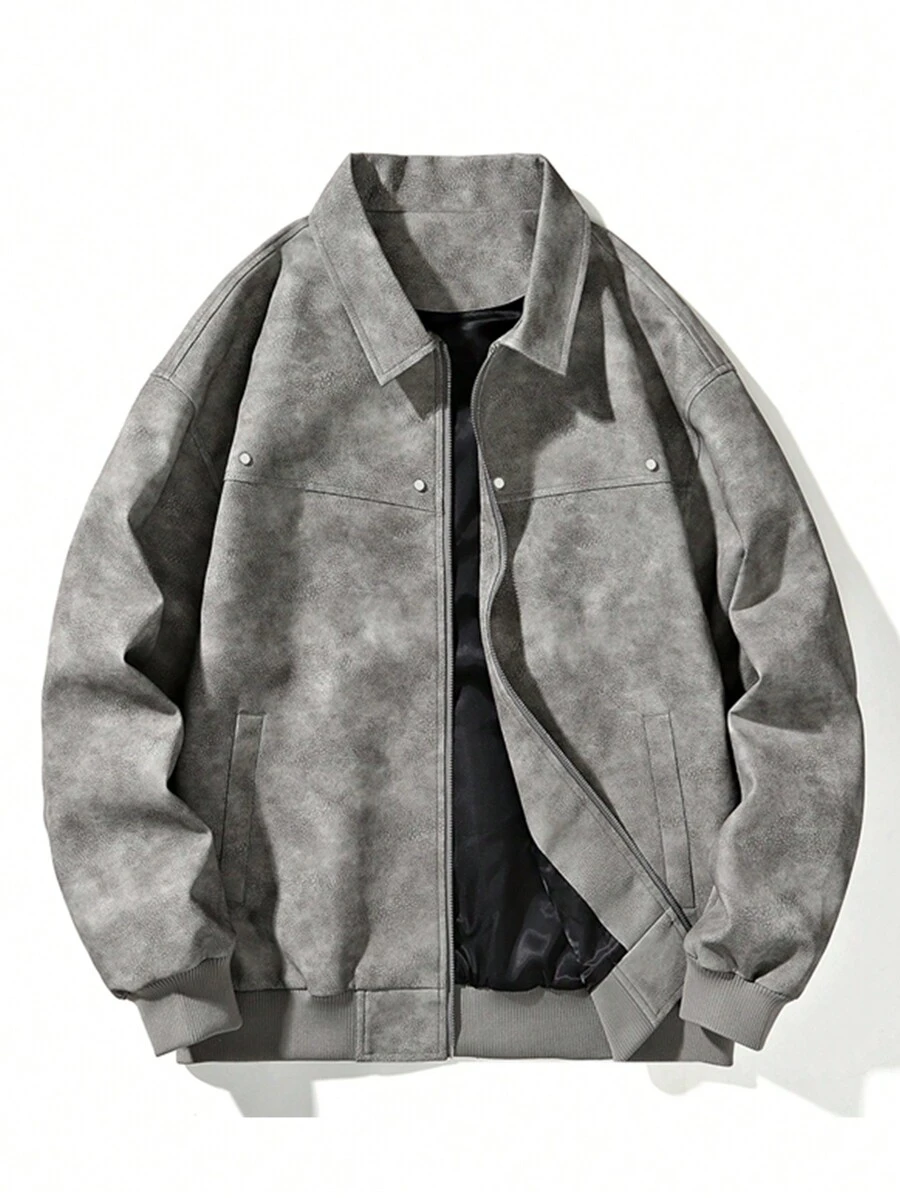 秋季男士休闲户外拉链夹克 - 灰色 - 查看 1