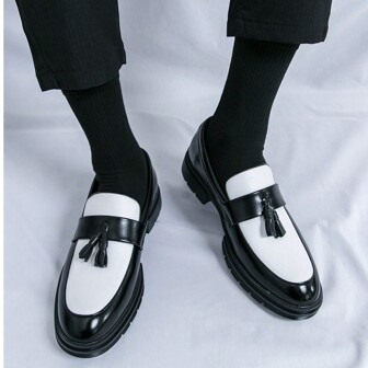 棕色一脚蹬男士皮革牛津鞋，带布洛克细节，尖头商务/正式礼服鞋，适合周六派对、宴会、婚礼、新郎着装，夜总会酷炫僧侣鞋