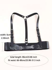 1件装女士束腰带，黑色皮革束腰带，带吊带，休闲装饰吊带，可搭配衬衫和外套 - 彩色 - 查看 5