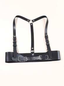 1件装女士束腰带，黑色皮革束腰带，带吊带，休闲装饰吊带，可搭配衬衫和外套 - 彩色 - 查看 2