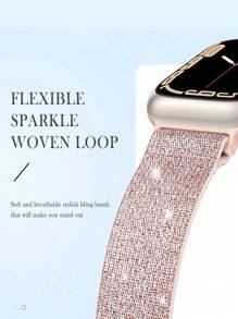 Sparkly Stretchy Nylon Band Compatible With Apple Watch Band 38/40/41/42/44/45/46/49mm, Bling Elastic Nylon Straps Shiny Cute Glitter Women Replacement Sport Solo Loop Wristband Compatible With Apple Watch Series Ultra/10/9/SE/8/7/6/5/4/3/2/1