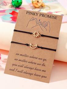 Goodwaro 2pcs Creative Metal Sun & Moon Handmade Couple Bracelets, Suitable For Girlfriends, Best Friends, Sisters, Daily Wear, Comes With Card Packaging - Black - View 25