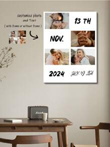 1 pieza Pintura decorativa personalizada - Arte de pared de foto de pareja, se puede personalizar para registrar momentos importantes, con tus fotos y texto, decoración de pared, adecuado para fiestas importantes, regalo conmemorativo del Día de San Valentín, arte de foto en lienzo de pintura de óleo de inyección de tinta de alta definición