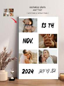 1 pieza Pintura decorativa personalizada - Arte de pared de foto de pareja, se puede personalizar para registrar momentos importantes, con tus fotos y texto, decoración de pared, adecuado para fiestas importantes, regalo conmemorativo del Día de San Valentín, arte de foto en lienzo de pintura de óleo de inyección de tinta de alta definición