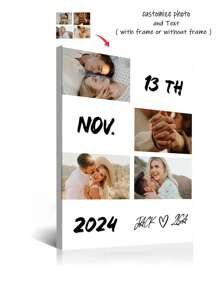 1 pieza Pintura decorativa personalizada - Arte de pared de foto de pareja, se puede personalizar para registrar momentos importantes, con tus fotos y texto, decoración de pared, adecuado para fiestas importantes, regalo conmemorativo del Día de San Valentín, arte de foto en lienzo de pintura de óleo de inyección de tinta de alta definición