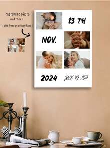 1 pieza Pintura decorativa personalizada - Arte de pared de foto de pareja, se puede personalizar para registrar momentos importantes, con tus fotos y texto, decoración de pared, adecuado para fiestas importantes, regalo conmemorativo del Día de San Valentín, arte de foto en lienzo de pintura de óleo de inyección de tinta de alta definición