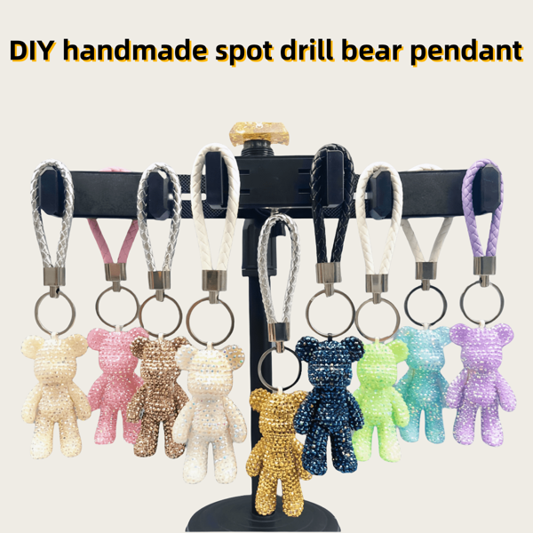 2pcs/1pc DIY Diamond Bear Keychain Kit, Cute Pink, Blue, Green Diamond, Suitable For Boys Girls DIY, Party Favor, Birthday Gift, Back To School Gift, Craft Supplies, Still, Diamond Art, Rhinestone, Gem (Some Accessory Colors Random)