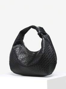 1 件女士复古休闲安哥拉红色绒面革豹纹波西米亚镂空针织贝壳仿皮单肩腋下法棍包，适合街头、约会、通勤，与秋季服装完美搭配女士秋季服装 - 黑色 - 查看 2