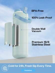 Botella de agua aislada de 18 oz con pajita 2 en 1 y tapa con boquilla, mantiene el frío las 24 horas, a prueba de fugas, botella de agua de acero inoxidable de doble pared para deportes, gimnasio, viajes y escuela