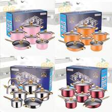 Set de Cocina de Acero Inoxidable de 12 Piezas, Set de Cocina de Acero Inoxidable, Set de Cocina Multiusos, Set de Cocina Completamente Envuelto con Tapa de Vidrio con Mango Térmico, Apto para Lavavajillas, Diseñado Ergonómicamente - Rosa - Ver 11