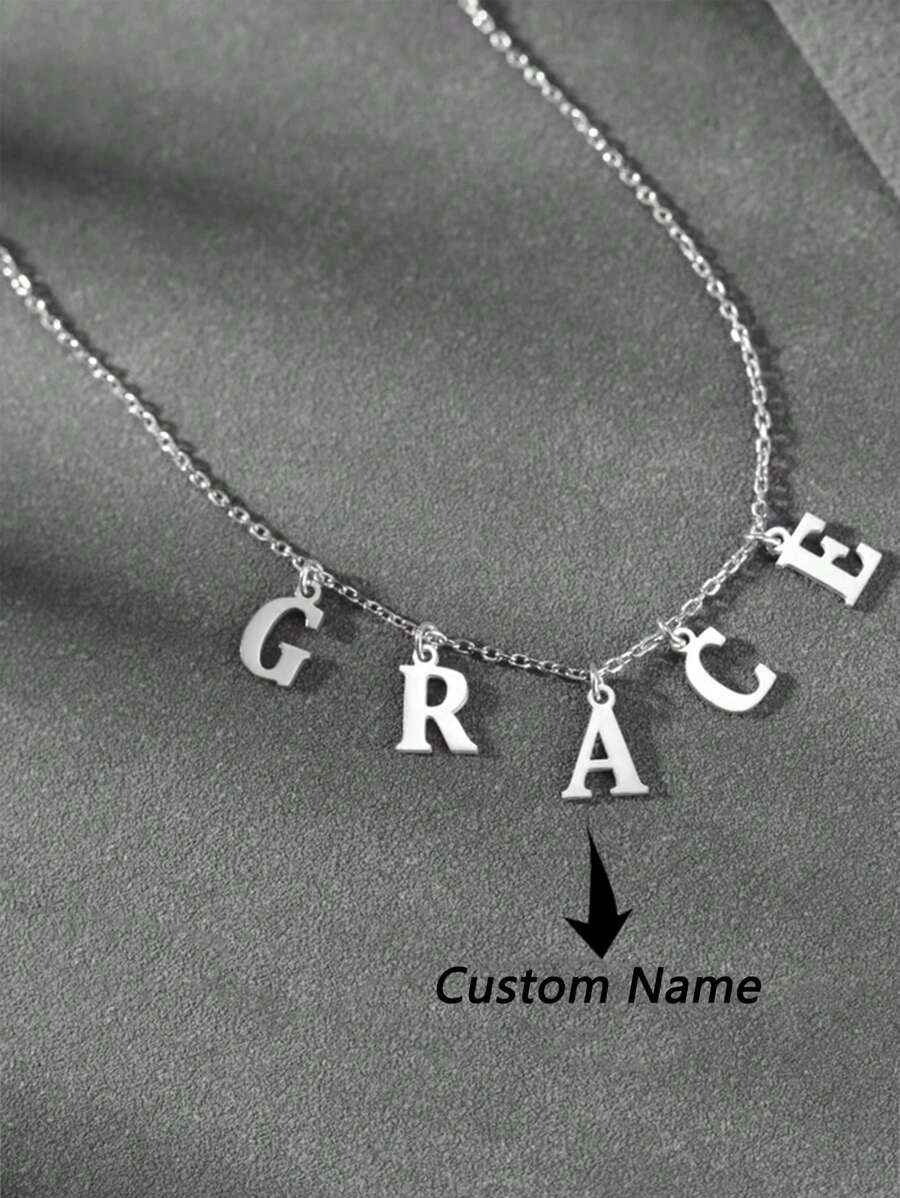 1pc Customized Letter Name Necklace For Women, A-Z Letter Necklace, Stainless Steel Necklace,Valentine's Day Gift For Your Girlfriend ,Vintage,Contracted,Stylish,Fall Fashion,Mother's Day Gift,Christmas Gifts,Delicate Romance,Silver Stylish - Silver - View 1