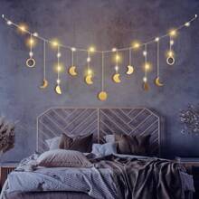 Đồ trang trí tường pha mặt trăng tự làm với đèn dây LED, đồ trang trí treo tường bằng kim loại vàng Boho, vòng hoa trang trí tâm trạng pha mặt trăng theo phong cách Bohemian cho phòng ngủ, phòng khách, phù hợp với đồ trang trí nhà Al-Adha, đồ trang trí phòng, đồ trang trí tường - Nhiều màu - Xem 1