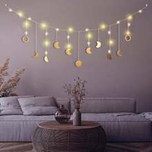 Đồ trang trí tường pha mặt trăng tự làm với đèn dây LED, đồ trang trí treo tường bằng kim loại vàng Boho, vòng hoa trang trí tâm trạng pha mặt trăng theo phong cách Bohemian cho phòng ngủ, phòng khách, phù hợp với đồ trang trí nhà Al-Adha, đồ trang trí phòng, đồ trang trí tường - Nhiều màu - Xem 3