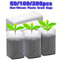 50/100/200 unidades Bolsas de vivero de semillas, bolsas de cultivo no tejidas, macetas de semillero de tela, suministros para el hogar y el jardín, bolsas de vivero de plántulas para trasplante de suelo, suministros de producción agrícola 8x10 cm