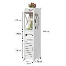 Small Toilet Storage Furniture, Toilet Paper Holder, Column, Bathroom Cabinet, Wall Cabinet, Adjustable Shelf, Waterproof Feet, Small Spaces-20*20*80cm - 白色 - 查看 1
