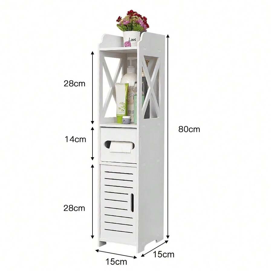 Small Toilet Storage Furniture, Toilet Paper Holder, Column, Bathroom Cabinet, Wall Cabinet, Adjustable Shelf, Waterproof Feet, Small Spaces-20*20*80cm - 白色 - 查看 1