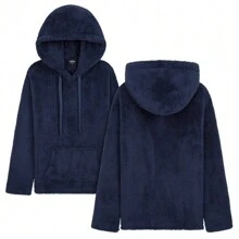 City Comfort Fleece Hoodie Soft Fluffy Hooded Pullover Gift - Navy Blue - View 3