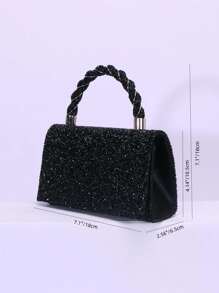 Fashionable And Exquisite Diamond Decorated Handbag With Shoulder Strap For Evening - Black - View 7
