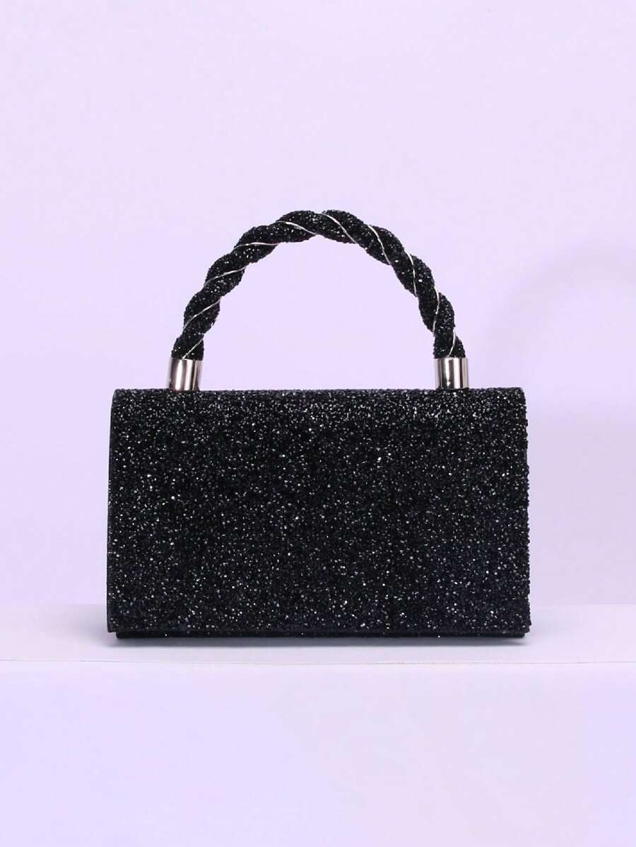 Fashionable And Exquisite Diamond Decorated Handbag With Shoulder Strap For Evening - Black - View 1
