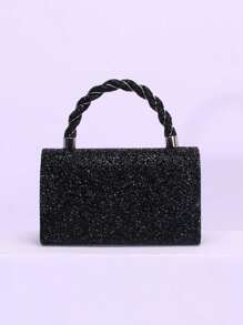 Fashionable And Exquisite Diamond Decorated Handbag With Shoulder Strap For Evening - Black - View 5