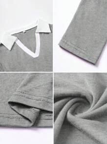 Blusa de punto de manga larga y cuello polo para mujeres de otoño, adaptada y esbelta, ideal para ir a la escuela o para usar en la ciudad