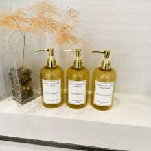 3pcs Golden Refillable Shampoo & Conditioner Dispensers With Waterproof Labels - Odorless Plastic Lotion Bottles For Bathroom Accessories, Perfect For Hotels & Guesthouses Home Bathroom Decor Fall Decor Back To School - Multicolor - View 2