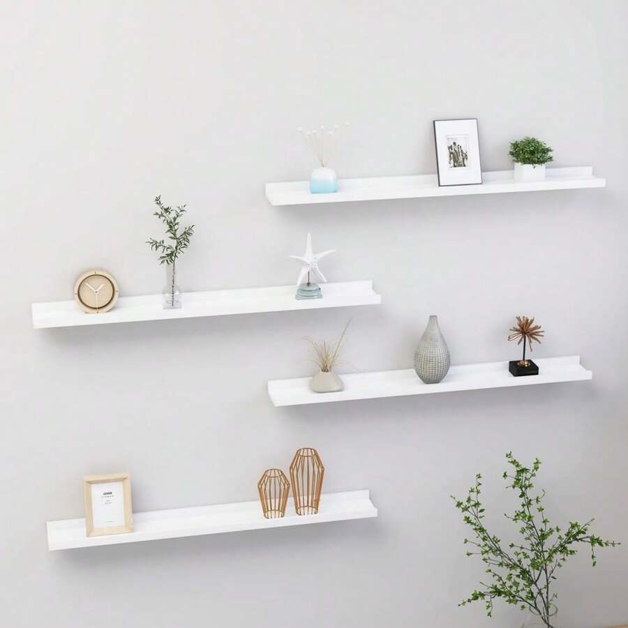 Stylish Set Of 4 White Wall Shelves 80cm Modern Display Storage Solution Outdoor Decor - White - View 1