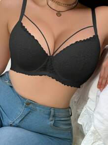 加大码黑色性感钢圈文胸，支撑性全包覆提拉文胸