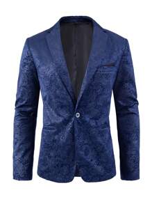 Blazer casual da uomo in jacquard a fantasia paisley tinta unita